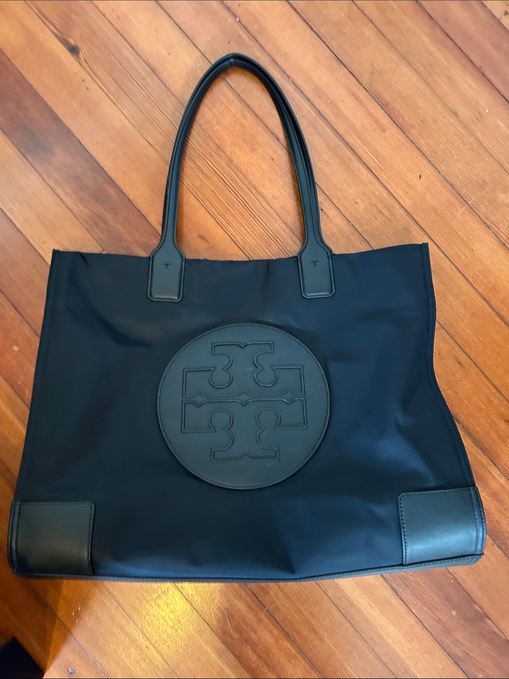 Tory Burch Black Nylon Tote Bag with Black Leather Trim and Logo - Picture 3 of 11